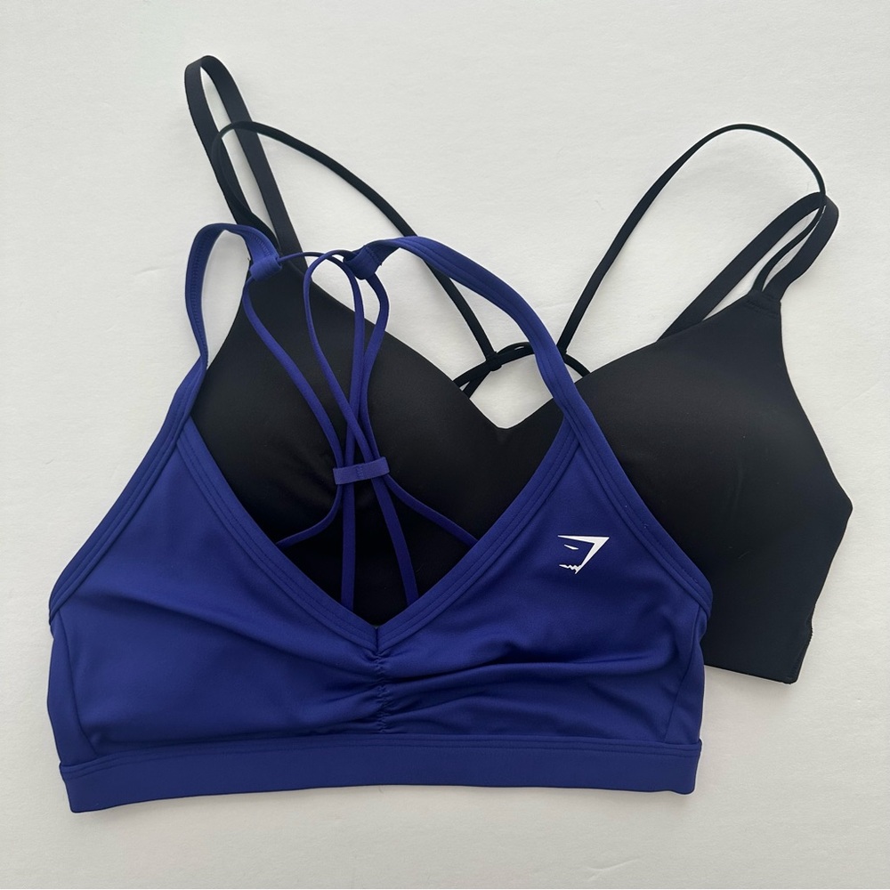 Gymshark S Strappy Back Light Support Sports Bra & Ruched Strappy Sports Bra Set